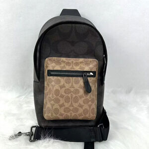 COACH Men's West Pack In Blocked Signature Canvas Walnut / Tan CAB60 NWT